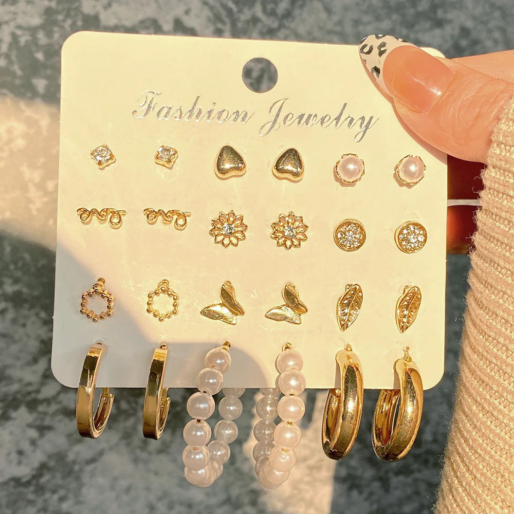 Vintage Geometric Butterfly Pearl Dangle Earrings Set
