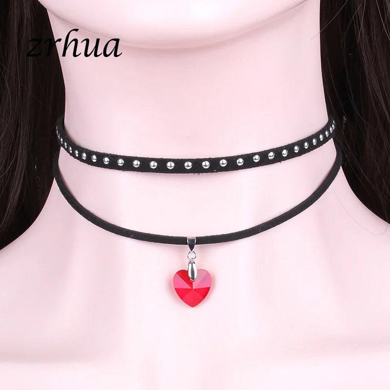 Rainbow Heart Choker Charms Necklace Pendant for Women