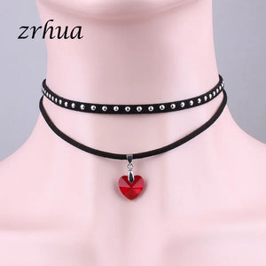 Rainbow Heart Choker Charms Necklace Pendant for Women