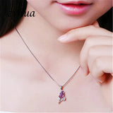 ZRHUA Silver Necklace Tear Purple Crystal Flower Pendant Choker