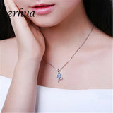 ZRHUA Silver Necklace Tear Purple Crystal Flower Pendant Choker