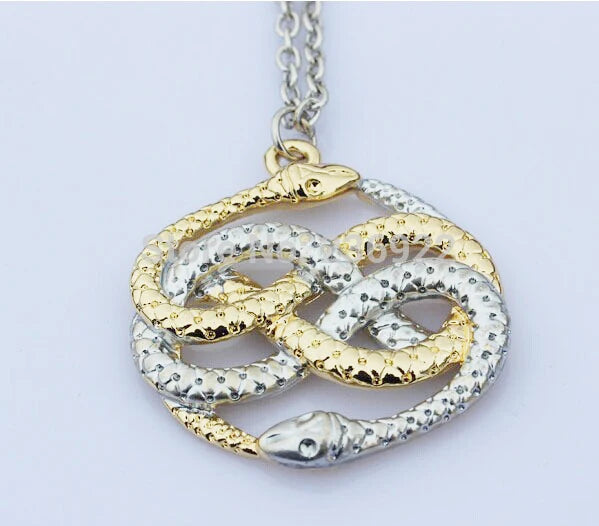 Vintage Steampunk Two Snake Necklace Auryn Pendant