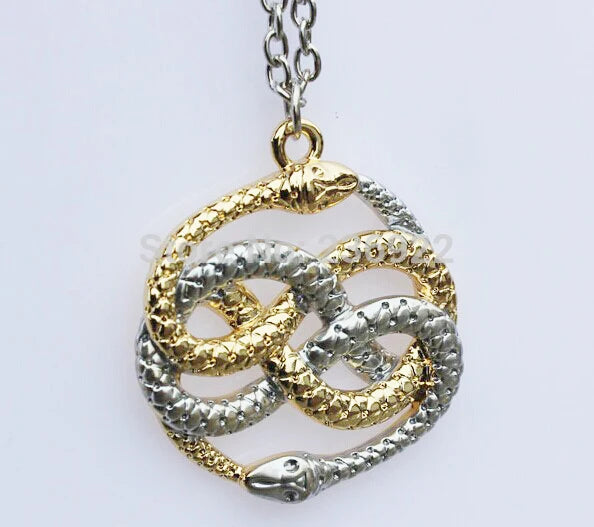 Vintage Steampunk Two Snake Necklace Auryn Pendant