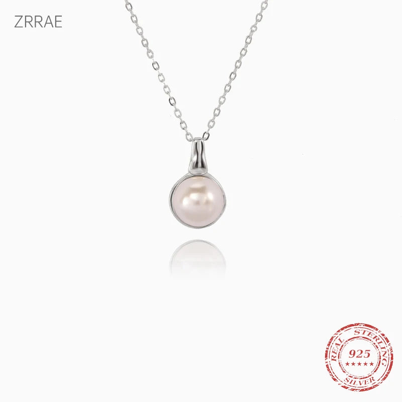 Pearl Necklace Shell Beads Jewelry Women Chain Pendant S925 Sterling Silver
