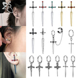 Punk Sword Shape Stud Earring Unisex Gothic Red Zircon Earrings Stainless Steel