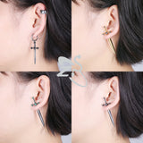 Punk Sword Shape Stud Earring Unisex Gothic Red Zircon Earrings Stainless Steel
