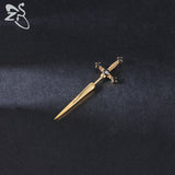 Punk Sword Shape Stud Earring Unisex Gothic Red Zircon Earrings Stainless Steel
