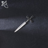 Punk Sword Shape Stud Earring Unisex Gothic Red Zircon Earrings Stainless Steel