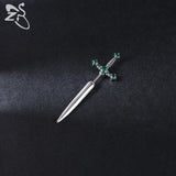 Punk Sword Shape Stud Earring Unisex Gothic Red Zircon Earrings Stainless Steel