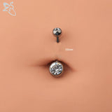 925 Silver Round CZ Belly Button Ring Solid Silver 14G Navel Piercings