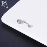 925 Silver Round CZ Belly Button Ring Solid Silver 14G Navel Piercings