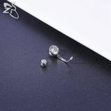 925 Silver Round CZ Belly Button Ring Solid Silver 14G Navel Piercings