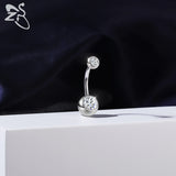 925 Silver Round CZ Belly Button Ring Solid Silver 14G Navel Piercings