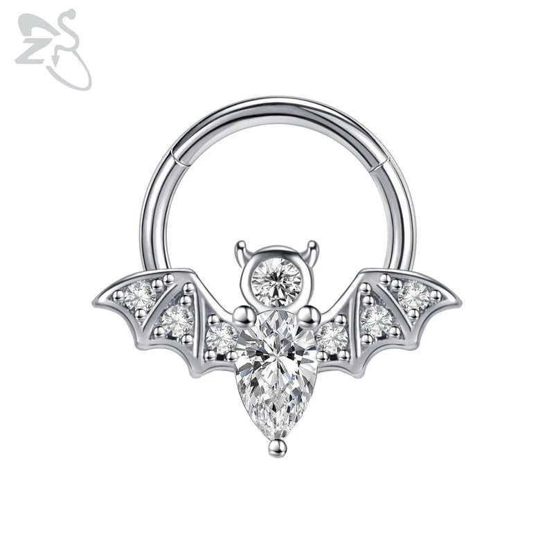 CZ Crystal Nose Ring Stainless Steel Septum Clicker 16G Piercing Jewelry