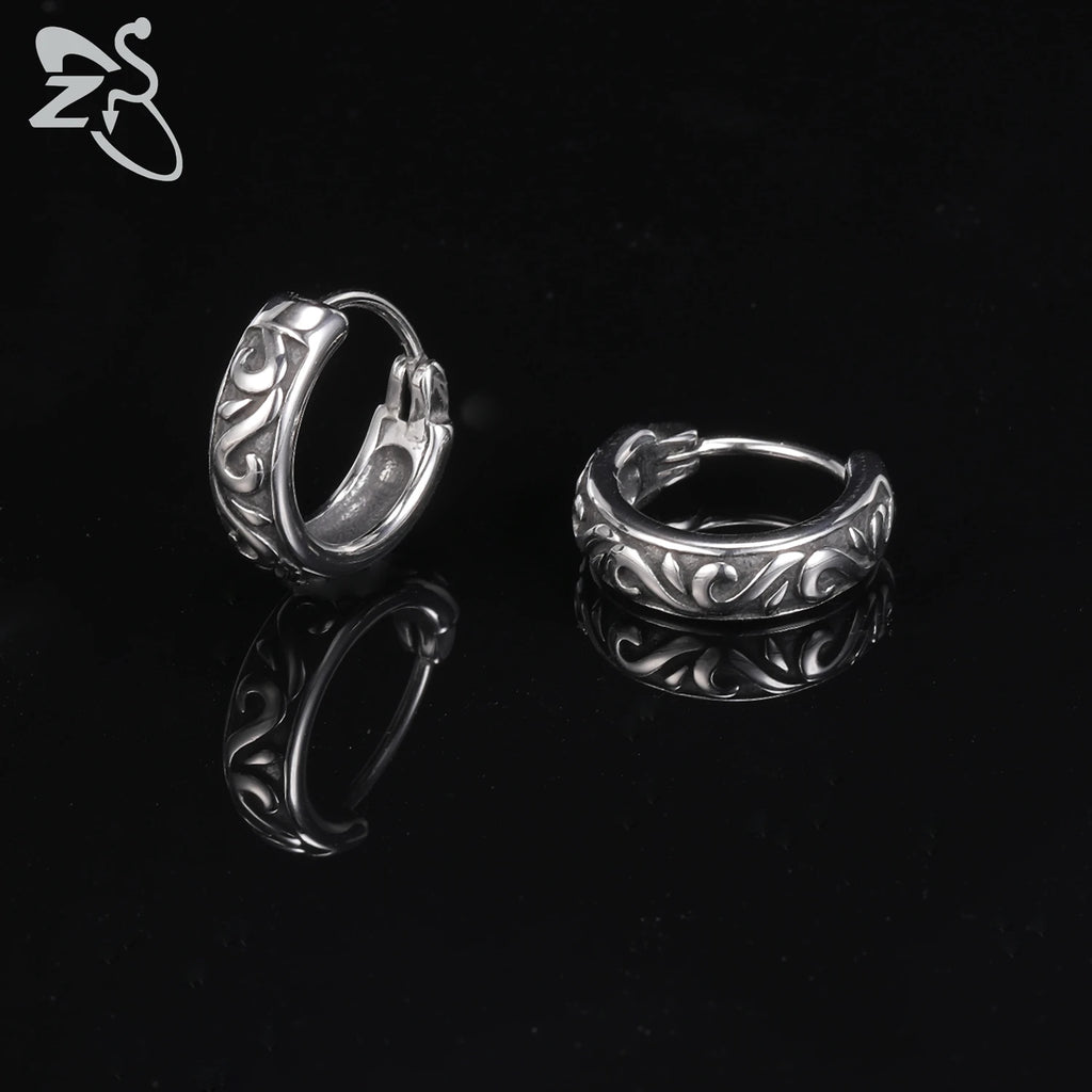 Gothic Punk Steel Hoop Earrings Men Women Rock Vintage Skull Star Circle