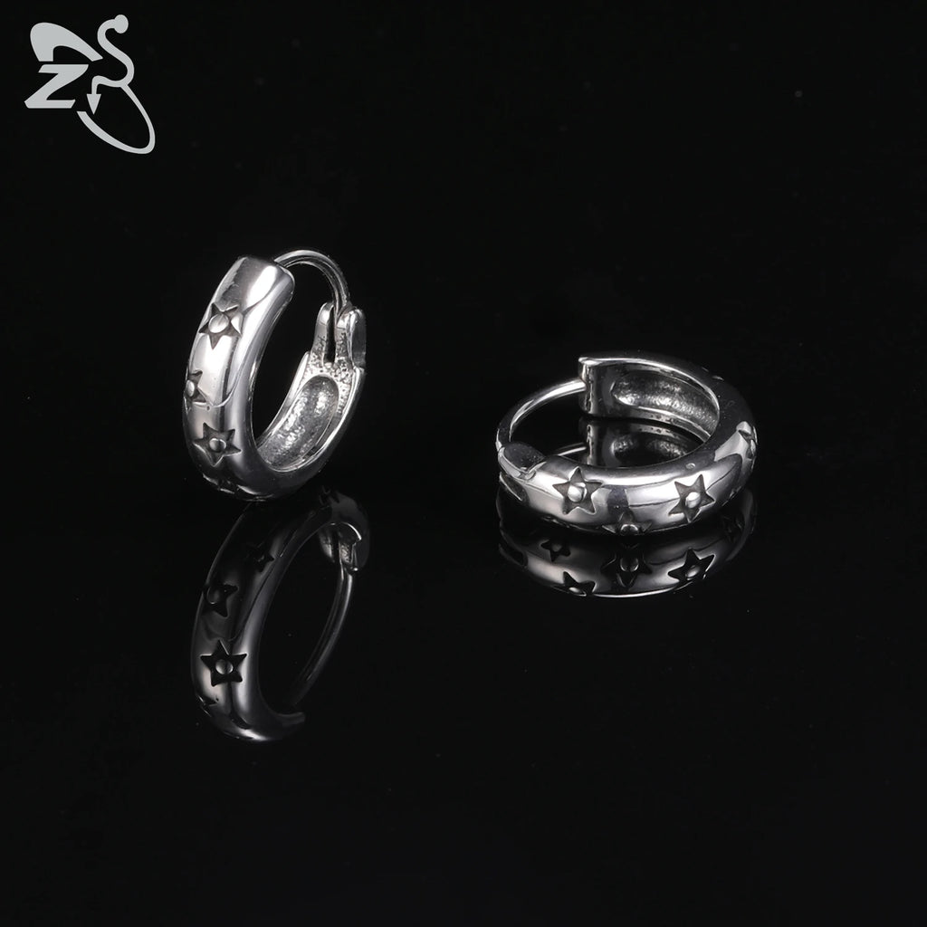 Gothic Punk Steel Hoop Earrings Men Women Rock Vintage Skull Star Circle