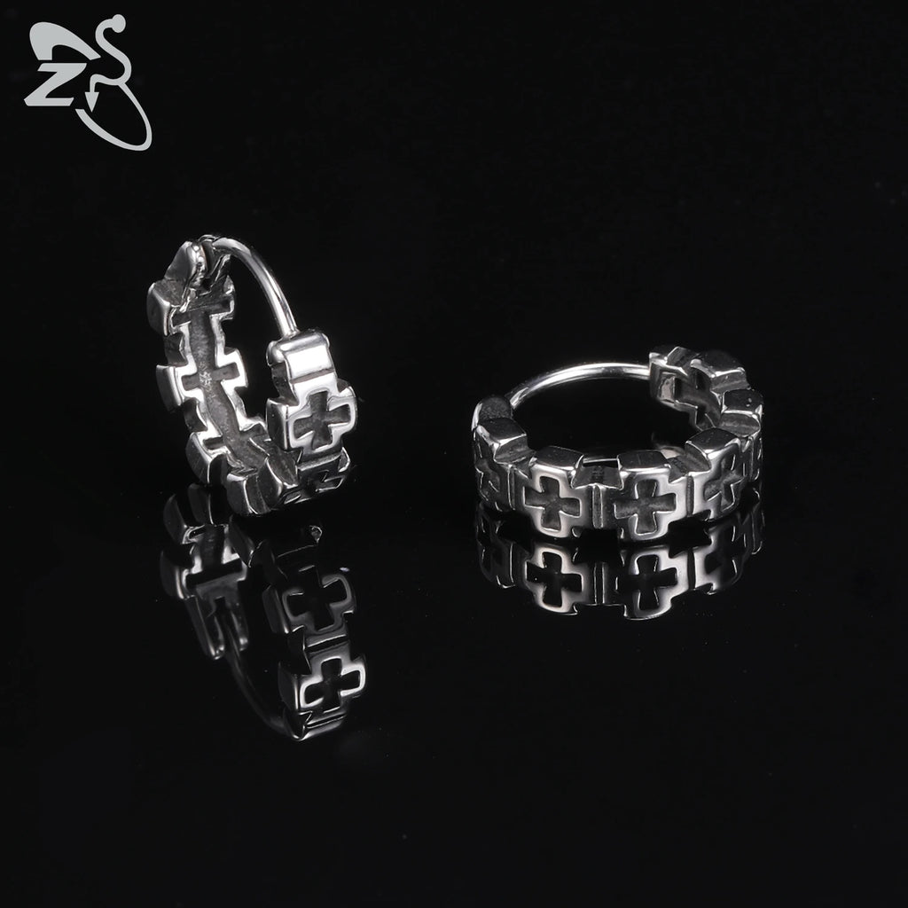 Gothic Punk Steel Hoop Earrings Men Women Rock Vintage Skull Star Circle