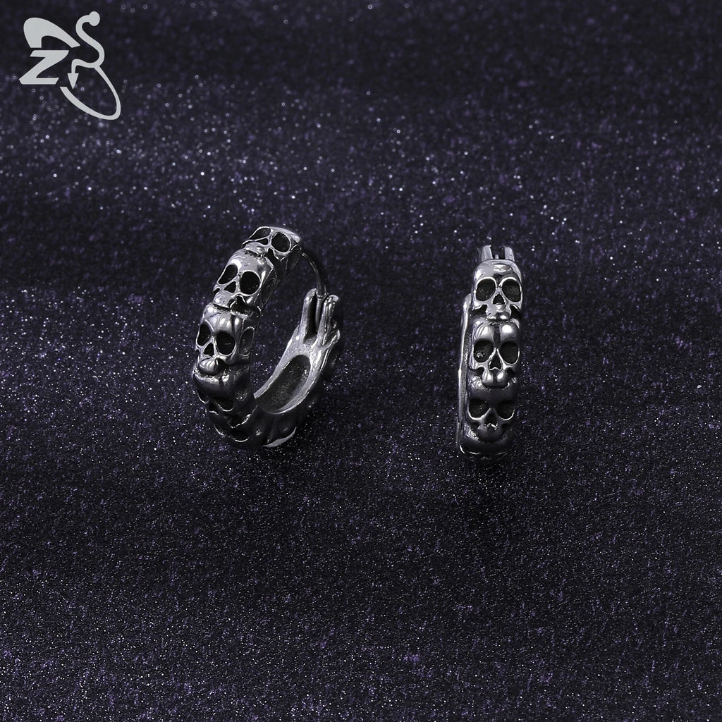 Gothic Punk Steel Hoop Earrings Men Women Rock Vintage Skull Star Circle