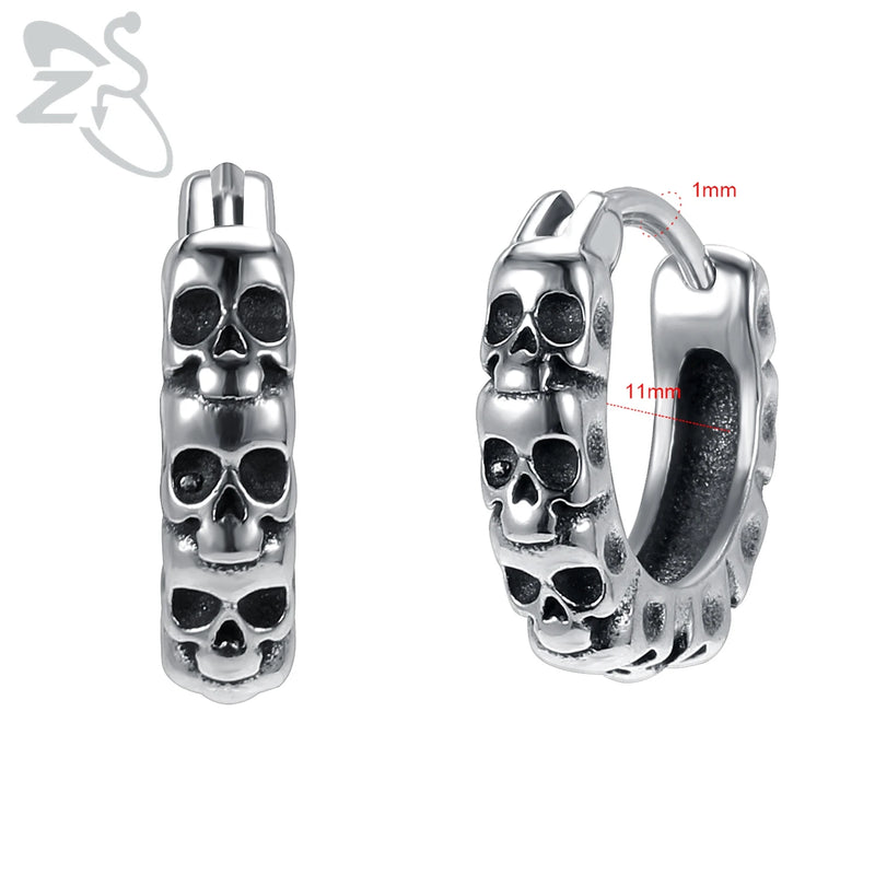 Punk Rock Skull Round Earrings 316L Stainless Steel Ear Ring