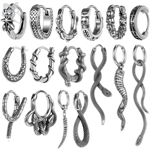 Punk Snake Pendant Hoop Earring Skull Cross Round Vintage Ear Jewelry