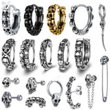 Skull Stainless Steel Hoop Earrings Rock Punk Stud Skeleton Ear Cuff Vintage