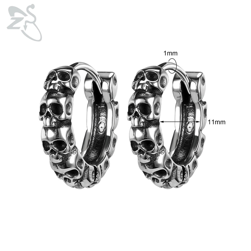 Skull Stainless Steel Hoop Earrings Rock Punk Stud Skeleton Ear Cuff Vintage