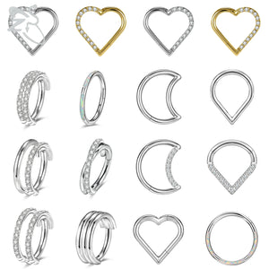 16G G23 Titanium Nose Ring Heart Septum Clicker CZ Piercing