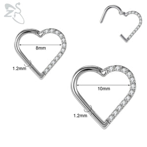 16G G23 Titanium Nose Ring Heart Septum Clicker CZ Piercing