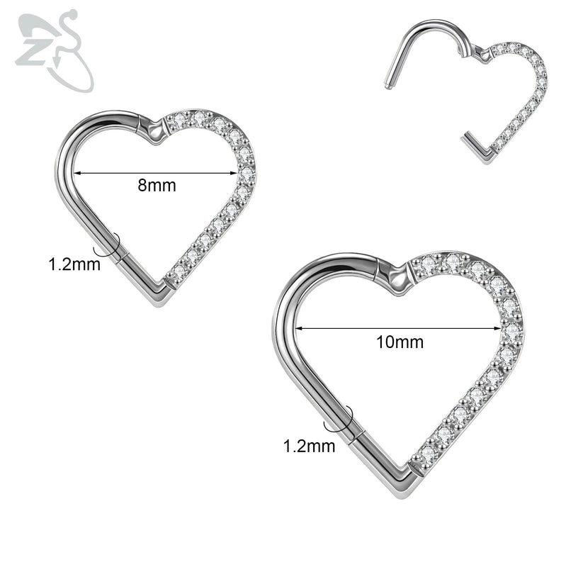16G G23 Titanium Nose Ring Heart Septum Clicker CZ Piercing