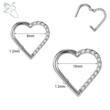 16G G23 Titanium Nose Ring Heart Septum Clicker CZ Piercing