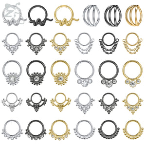 316L SS Nose Ring CZ Crystal Septum Clicker 16G Ear Tragus Cartilage