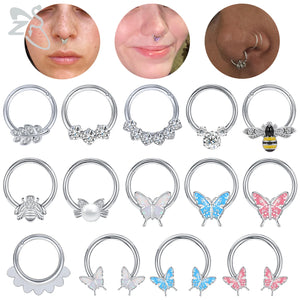 Colorful Butterfly Bee Cat Crystal Nose Ring Septum Rings Clicker 16G