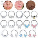 Colorful Butterfly Bee Cat Crystal Nose Ring Septum Rings Clicker 16G