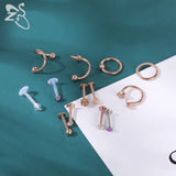 16G Surgical Steel Lip Piercing Set Crystal Ear Cartilage Tragus Hoop Nose Ring