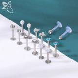 16G Surgical Steel Lip Piercing Set Crystal Ear Cartilage Tragus Hoop Nose Ring