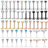 16G Surgical Steel Lip Piercing Set Crystal Ear Cartilage Tragus Hoop Nose Ring