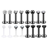 16G Surgical Steel Lip Piercing Set Crystal Ear Cartilage Tragus Hoop Nose Ring