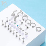 16G Surgical Steel Lip Piercing Set Crystal Ear Cartilage Tragus Hoop Nose Ring
