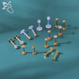16G Surgical Steel Lip Piercing Set Crystal Ear Cartilage Tragus Hoop Nose Ring