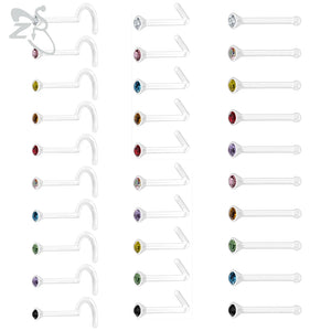 10pcs/lot Acrylic Nose Studs Colorful CZ 20g