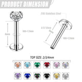 12Pcs 16G Zircon Lip Studs Stainless Steel Piercing Jewelry