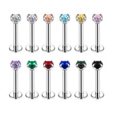 12Pcs 16G Zircon Lip Studs Stainless Steel Piercing Jewelry