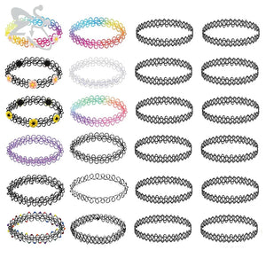 ZS 12Pcs Vintage Stretch Choker Necklace Lady Girl Tattoo Choker Necklace