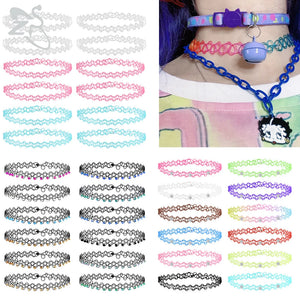 12Pcs Colorful Stretch Chokers Gothic Punk Necklaces Collar Party Jewelry