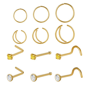 12pcs Stainless Steel Nose Piercing Set, 6 Hoop Septum Rings, 6 Nose Studs