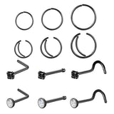 12pcs Stainless Steel Nose Piercing Set, 6 Hoop Septum Rings, 6 Nose Studs