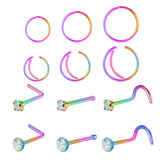 12pcs Stainless Steel Nose Piercing Set, 6 Hoop Septum Rings, 6 Nose Studs
