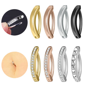925 Silver Hoop Belly Button Ring Zircon Navel Piercing Crystal Belly Ring