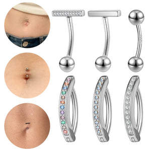 925 Silver Minimalist Belly Button Ring with Zircon