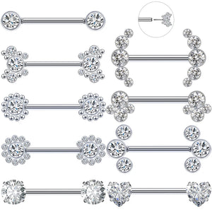 Crystal Heart Nipple Ring Women Flower Nipple Piercing Barbell